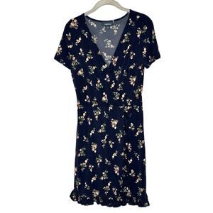 Modcloth Dress Womens Medium Navy Blue Floral Faux Wrap Retro Cottagecore